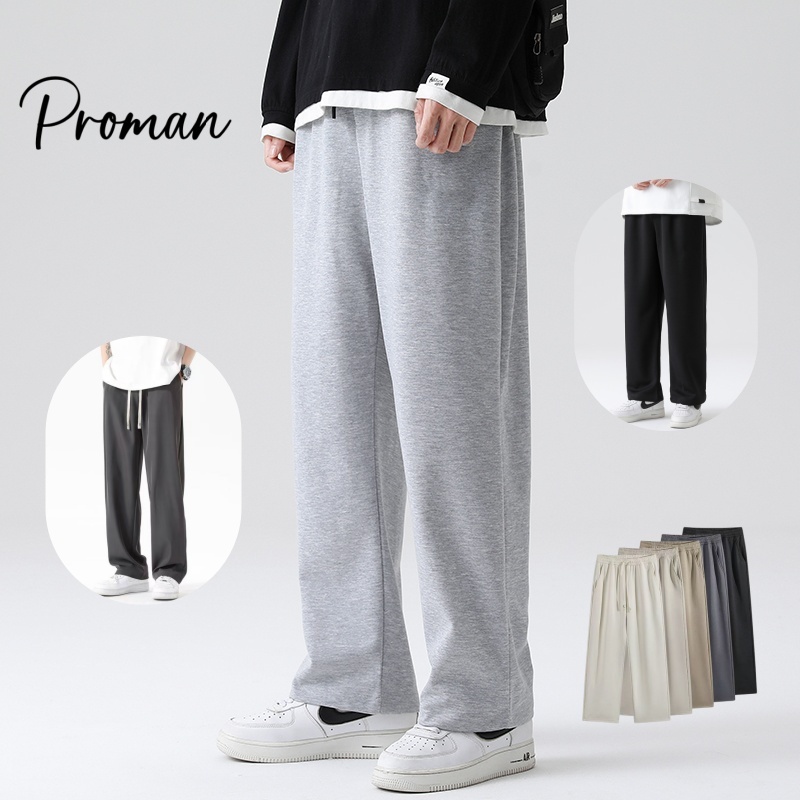 PROMAN6 กางเกงผู้ชาย เอวสูง ทรงตรง หลวม สีเรียบ ผ้าบาง ระบายอากาศ