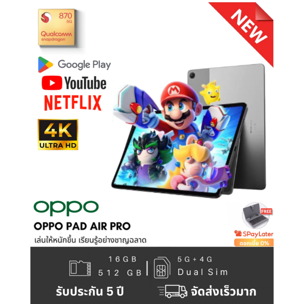 OPPO Pad Air Pro นิ้ว Android 12.0[16GB RAM+512GB ROM] DualSIM 5G LTE