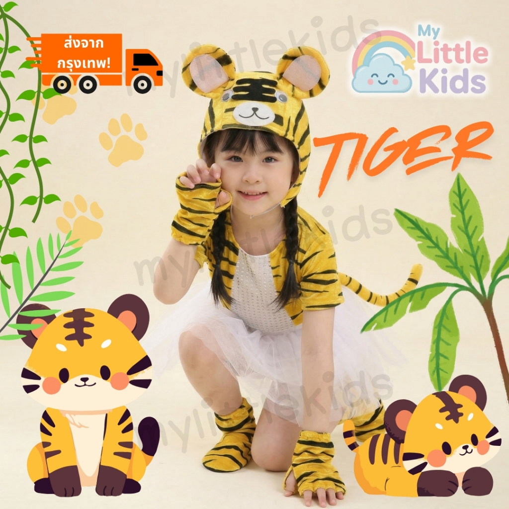 ชุดเสือเด็ก เจ้าเสือสุดเท่ Tigerชุดแฟนซีสัตว์ พร็อพแน่น! ที่คาดผมแผงคอฟู หาง โบว์  ธีมเจ้าป่า ซาฟารี งานโรงเรียน การแสดง