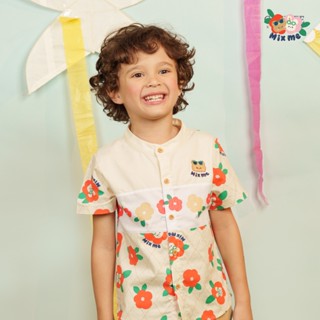 Mix Me เสื้อเชิ้ตคอจีน กางเกงขายาวทรงฮาเร็ม ลายดอกไม้ ผ้า Ox…