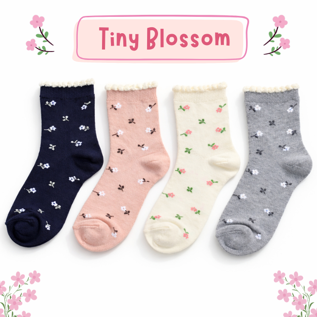 ✨💐 ถุงเท้าข้อกลางดอกไม้ลายจิ๋ว คอลเลคชั่น "Tiny Blossom" 💐✨