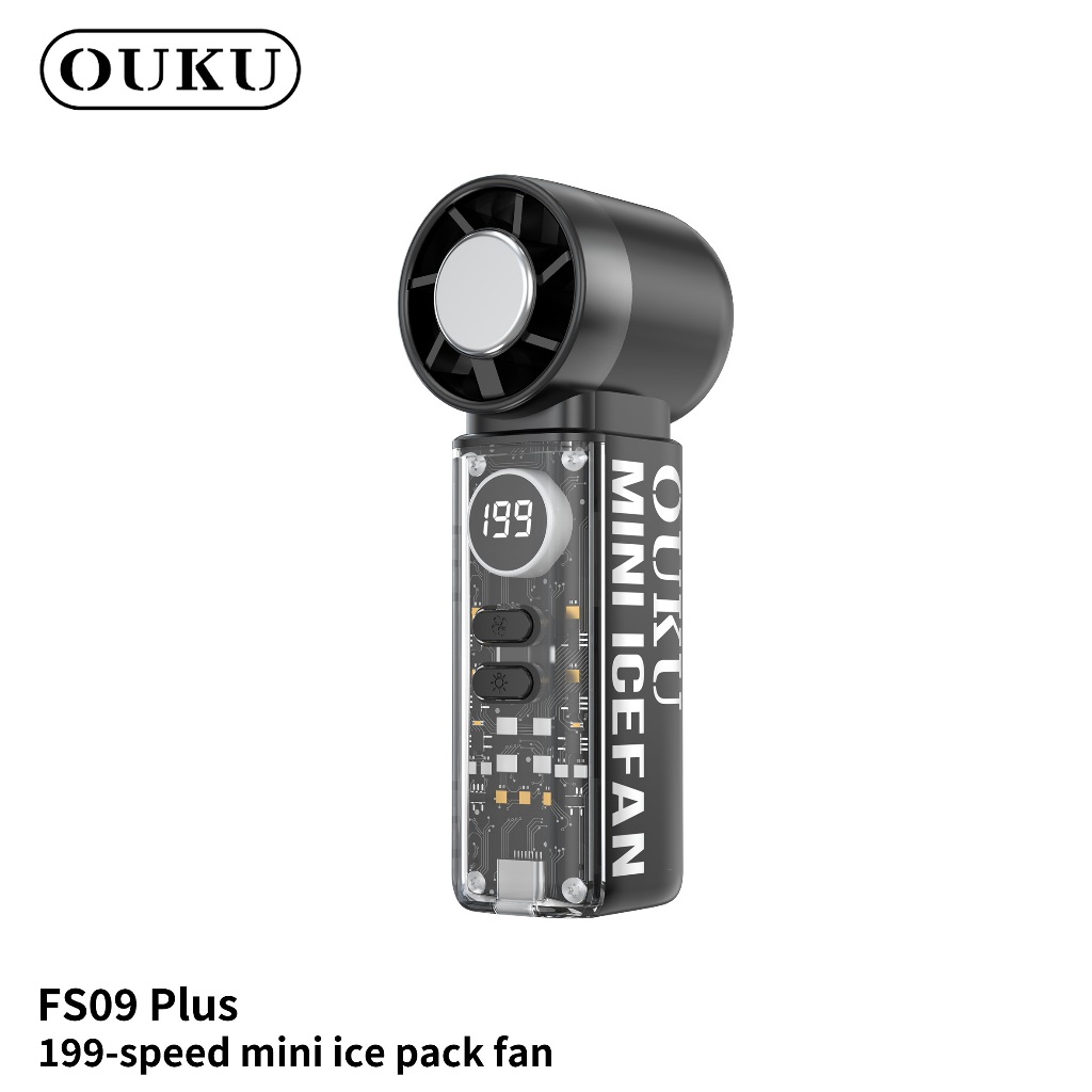 พัดลมมือถือระบายความร้อน มีโหมดไอเย็น ปรับความแรงได้ 1-199 ระดับ จอ LED มี 2 รุ่นให้เลือก OUKU FS09 