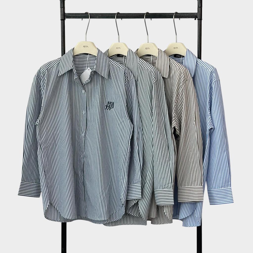 Atipashop - Vivid Stripe Shirt (#7357) | เสื้อเชิ้ตแขนยาวริ้วผ้าไหมอิตาลี ผ้าไม่ยืด โลโก้ใหม่ ทรงสวย ใส่สบาย