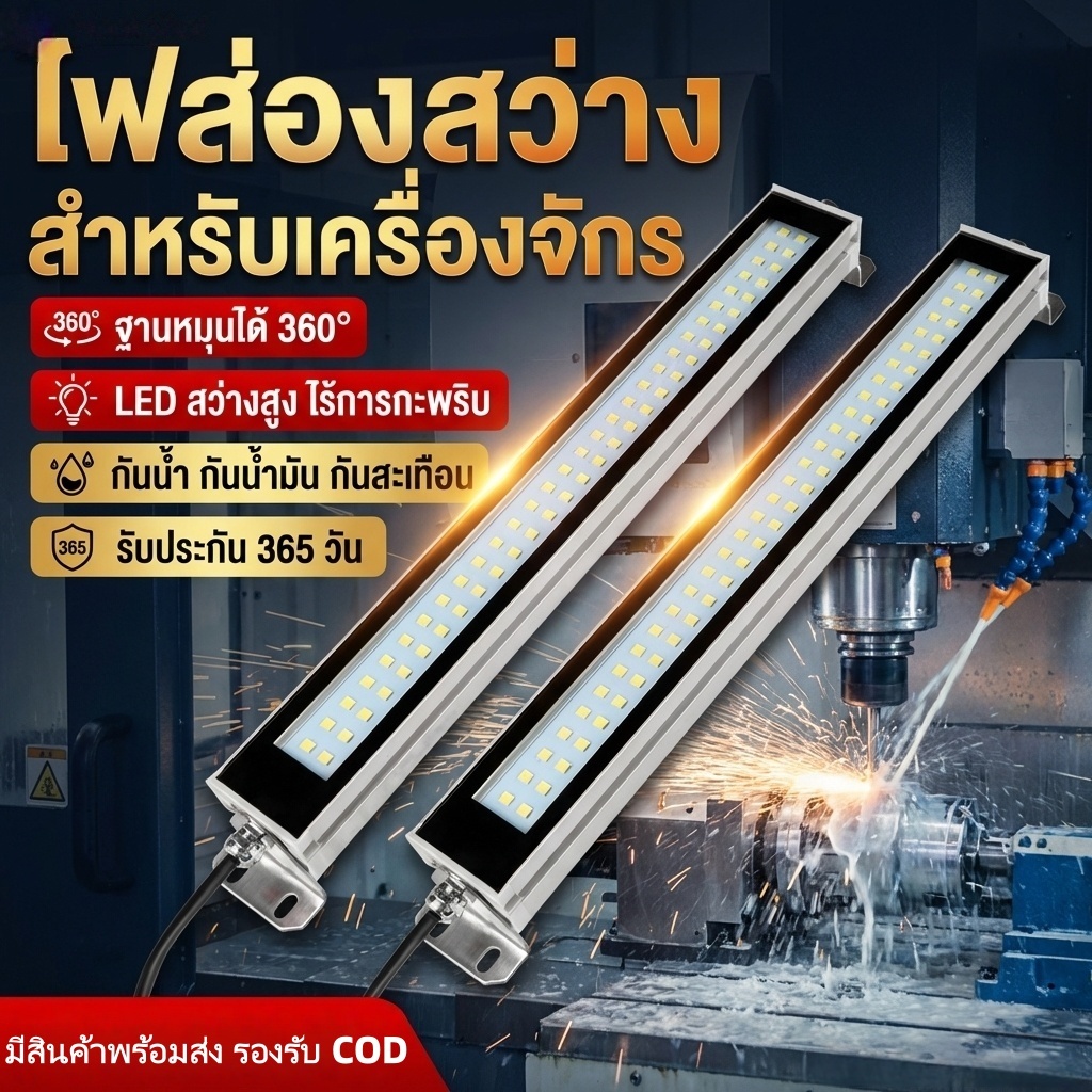 โคมไฟทำงานเครื่องจักร LED CNC โคมไฟเครื่องกลึง ป้องกันระเบิด กันน้ำ กันมัน ประหยัดไฟ 24V/220V
