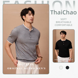 เสื้อแขนสั้นคอเฮนรี เลเยอร์สองชั้นผู้ชาย ทรงฟิตกระชับดูผอม ผ้าแห้งเร็ว ระบายอากาศดี