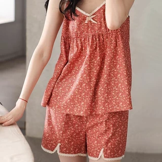 🌸ชุดนอนสายเดียว🌸 ไซร์ M-2XL มีบราในตัว ผ้าฝ้าย อกติดโบว์น่ารัก สไตล์เกาหลี กางเกงขาสั้น พร้อมส่งจากไทย