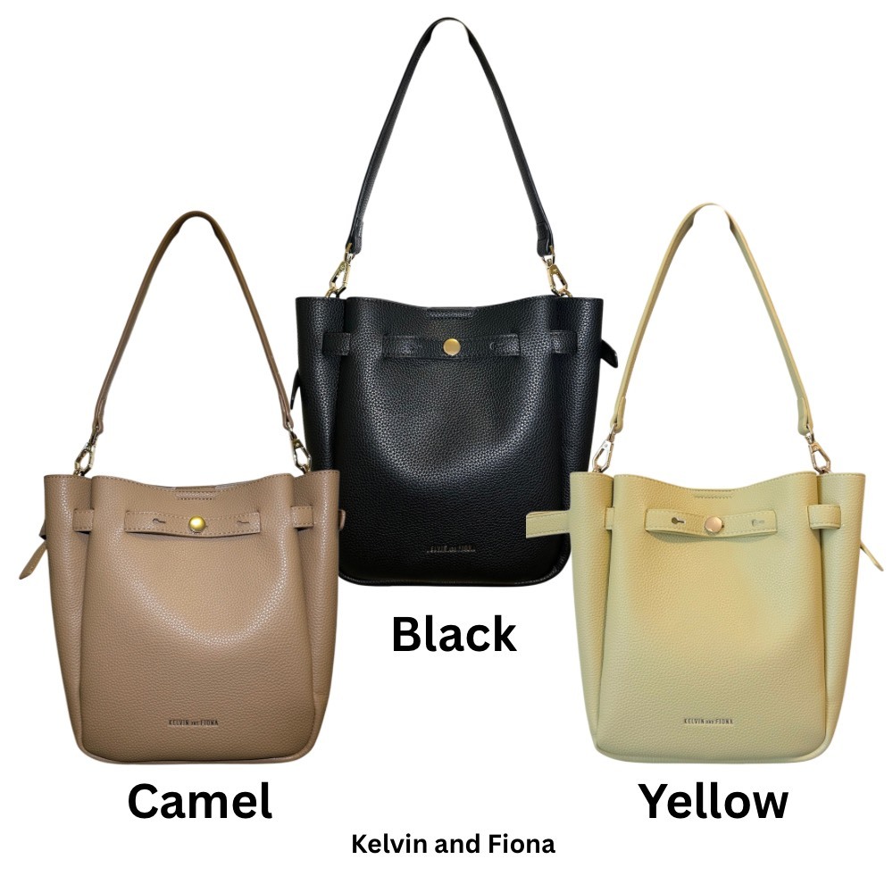 KELVIN AND FIONA กระเป๋าถือและสะพาย 22601 สีดำ น้ำตาล เหลือง ขนาดกลาง