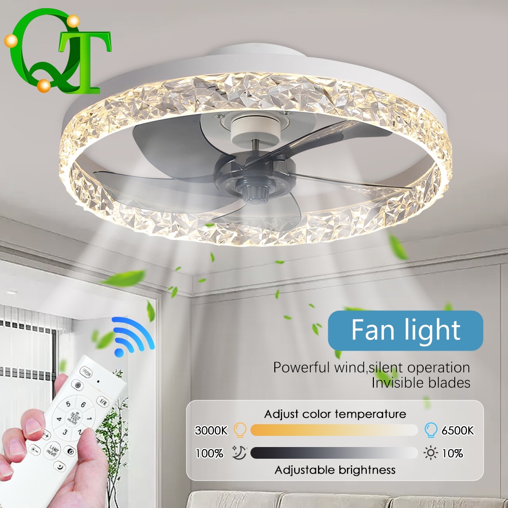 ไฟพัดลมเพดาน Diamond โคมไฟระย้าใบพัดเนื้อไม้ เปลี่ยนสีไฟได้ 3 สี มีรีโมทควบคุม Ceiling Fans with Lig