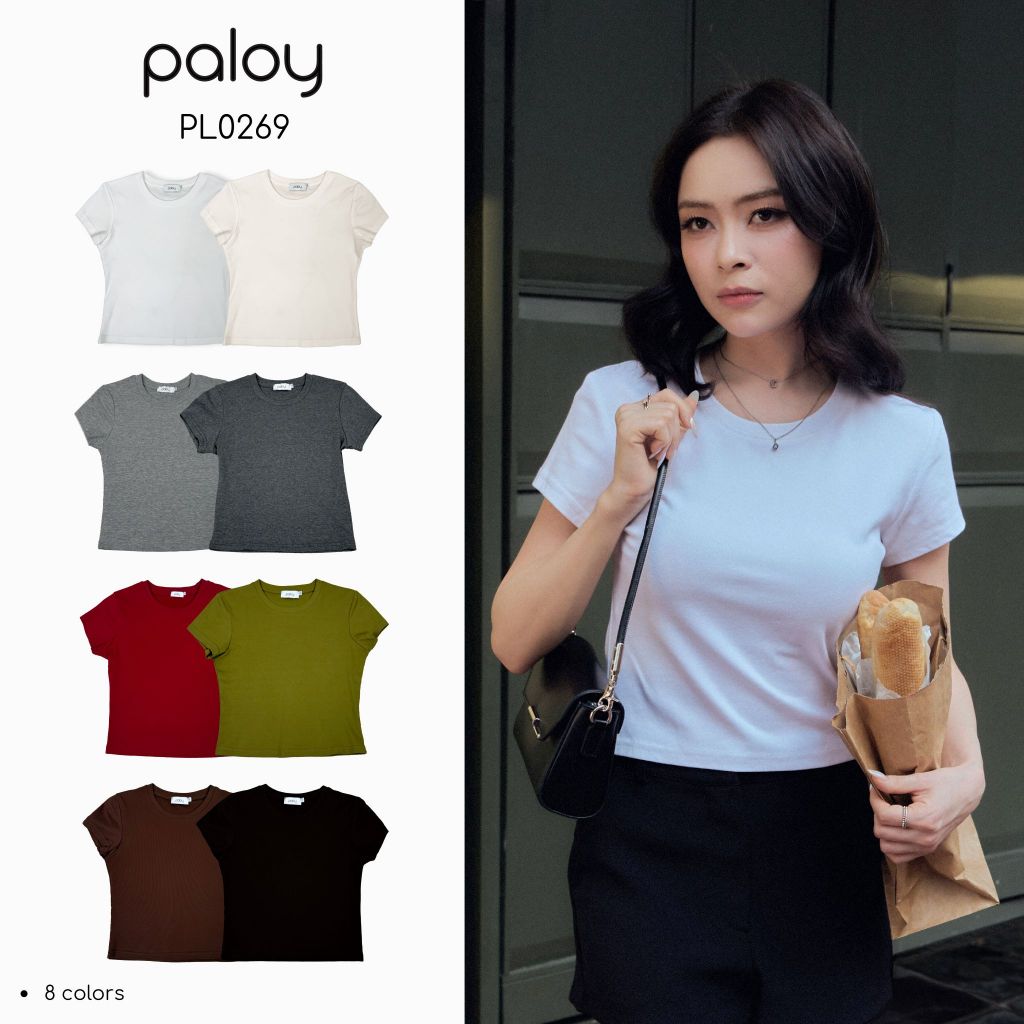 [Best Seller] Paloy - PL0269 เสื้อครอปแขนสั้น สีพื้น ผ้านุ่มยืด