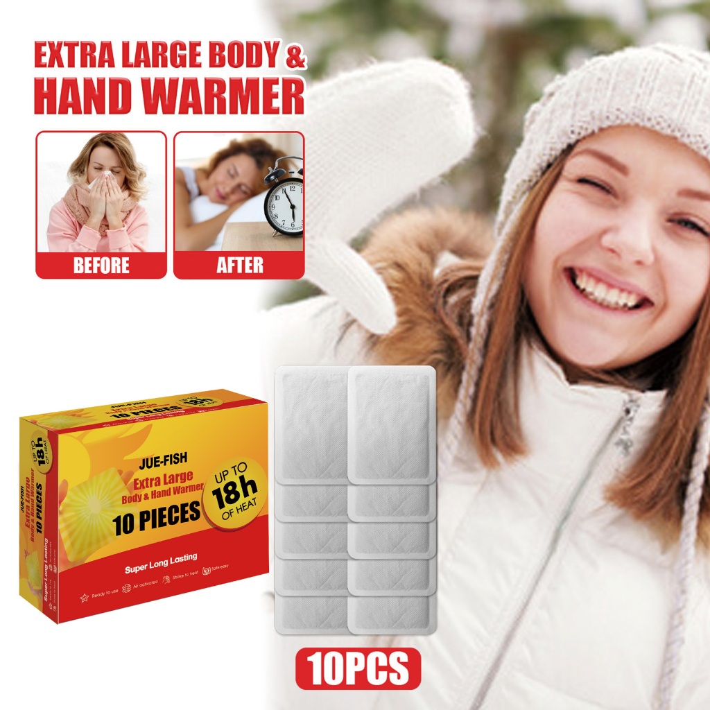 Jue-Fish ถุงทรายร้อน อุ่นที่มือ Hand Warmer Hot Pack คลายหนาว 10ชิ้น ถุงร้อนกันหนาว เหมาะสำหรับการเดินทาง แผ่นกันหนาว
