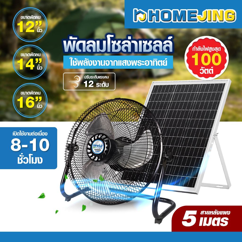 พัดลมโซล่าเซลล์ SANELUZ รุ่น AERO STEEL 40W/60W/100W พร้อมแผง ลมแรง ทนแดด ใช้งานยาว 6-8 ชม.ใช้กลางแจ้ง แคมป์ปิ้ง ราคาส่ง