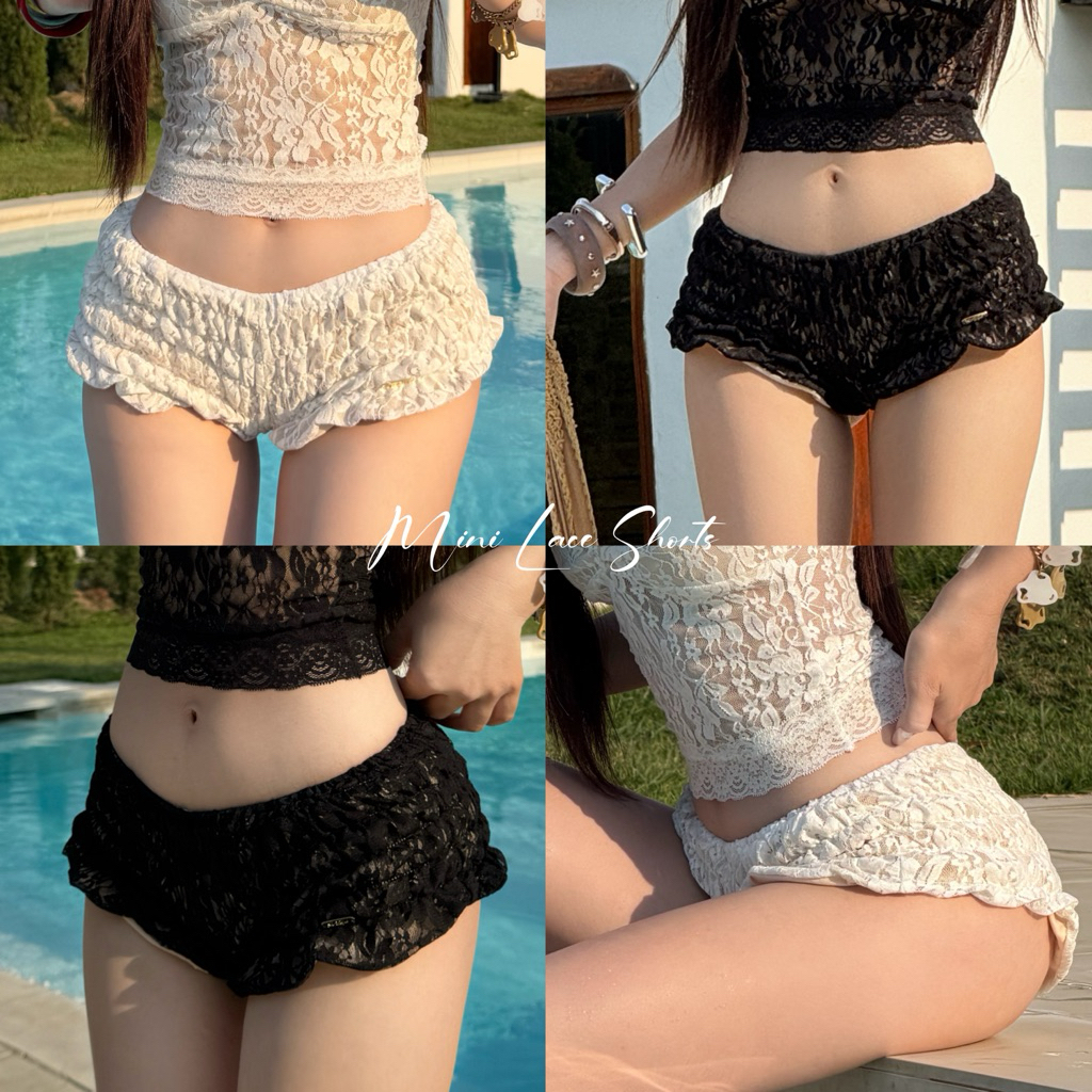 Mini Lace Shorts (SR40)💐🌞กางเกงขาสั้นลูกไม้สม็อคทั้งตัว (เฉพาะกางเกง) siristylebkk