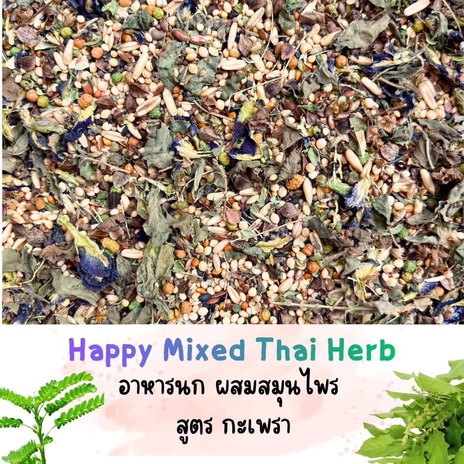 KKHome Happy Mixed Thai Herb สูตรกะเพรา ธัญพืชนก อาหารนกแก้วขนาด 500 กรัม ผสมสมุนไพร บำรุงขนและสร้างภูมิคุ้มกัน