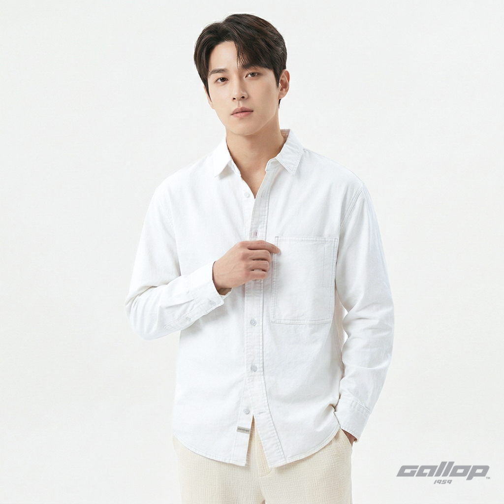 GALLOP : Oxford Casual Shirt เสื้อเชิ๊ตแขนยาว ทรงหลวม รุ่น GW9045 มี 2 สี Miky Blue ฟ้า,White ไวท์ / ราคาปกติ 1490.-