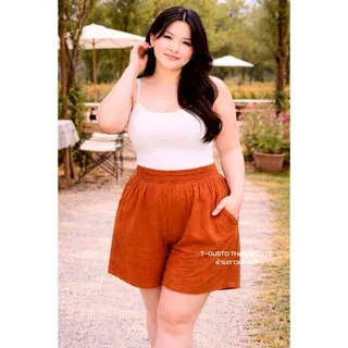 A30กางเกงขาสั้นสาวอวบ-ผ้าท๊อฟฟี่เอวสม็อคหน้า-หลังเอว28-50 ผ้านิ่มใส่สบาย
