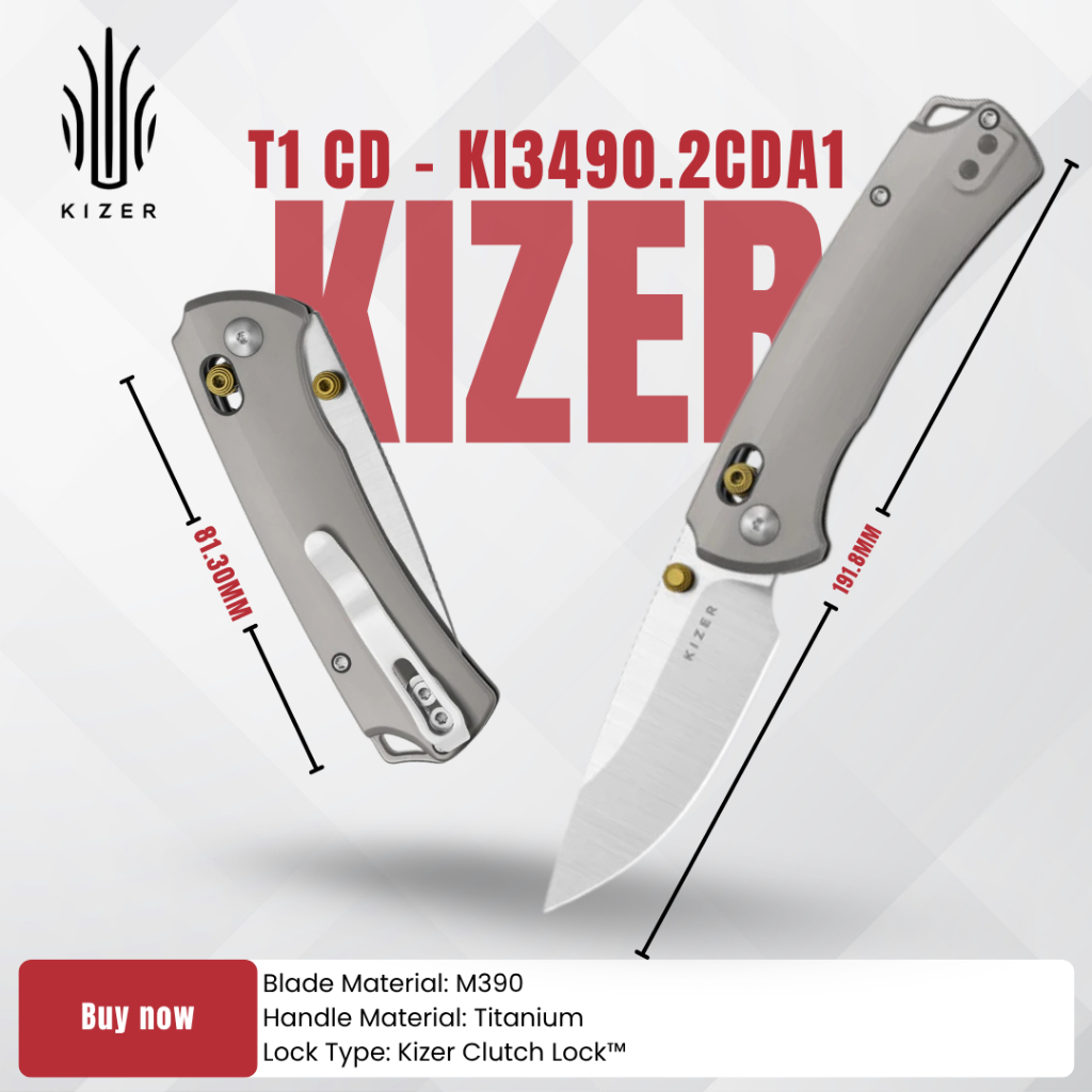 มีดพับ KIZER T1 CD | M390 | Titanium | Ki3490.2CDA1 ส่งเร็ว