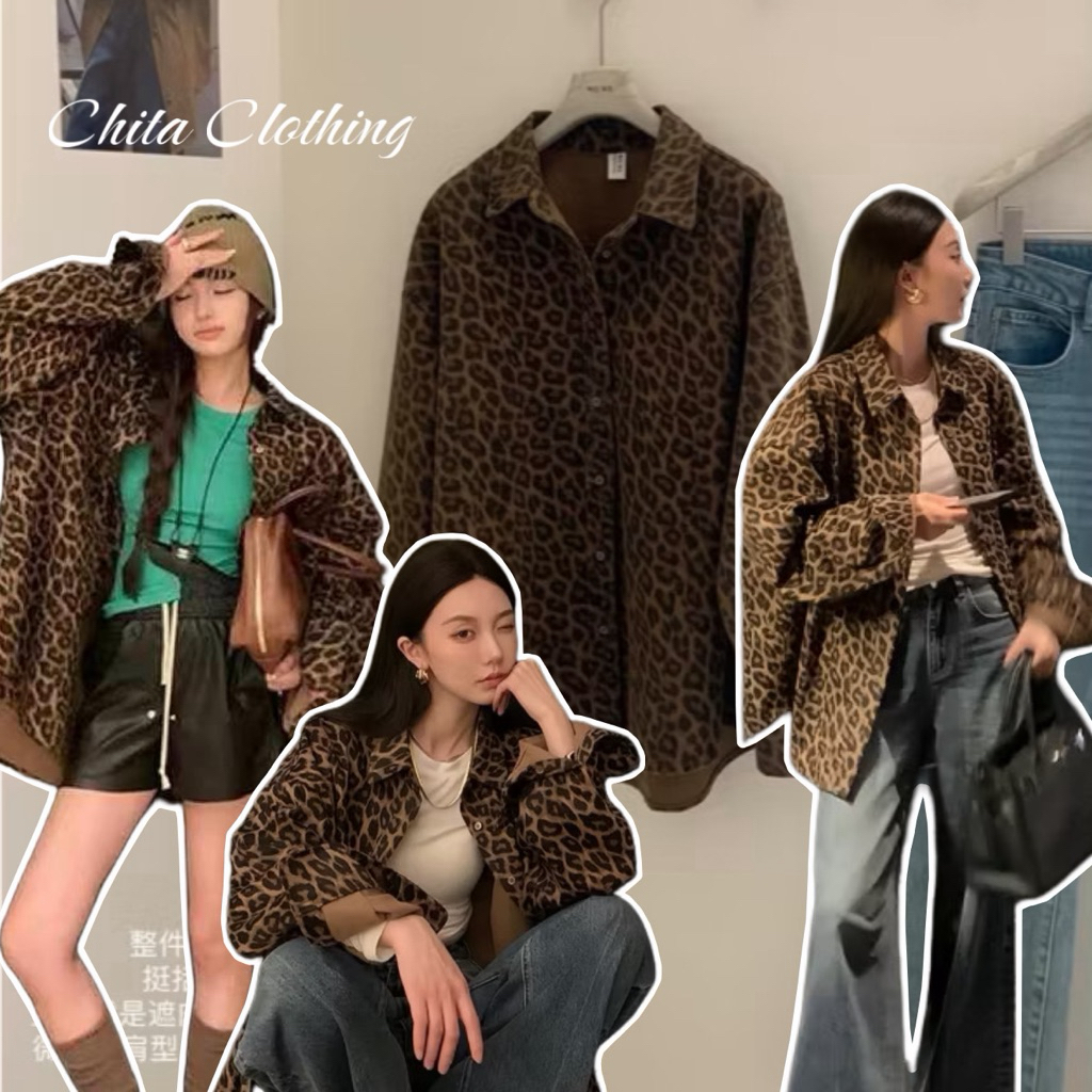 📍พร้อมส่ง📍2571💌เสื้อแขนยาวคอปกลายเสือ ทรงoversize เนื้อผ้าดี ทรงสวย TAG:WG.WE 🇰🇷