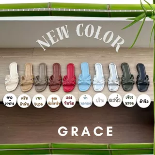 Grace รุ่นแมลงปอ ไซส์ 36-43 รองเท้าแตะส้นสูง 1 cm. ส้นแบน รองเท้าแฟลต แฟชั่น