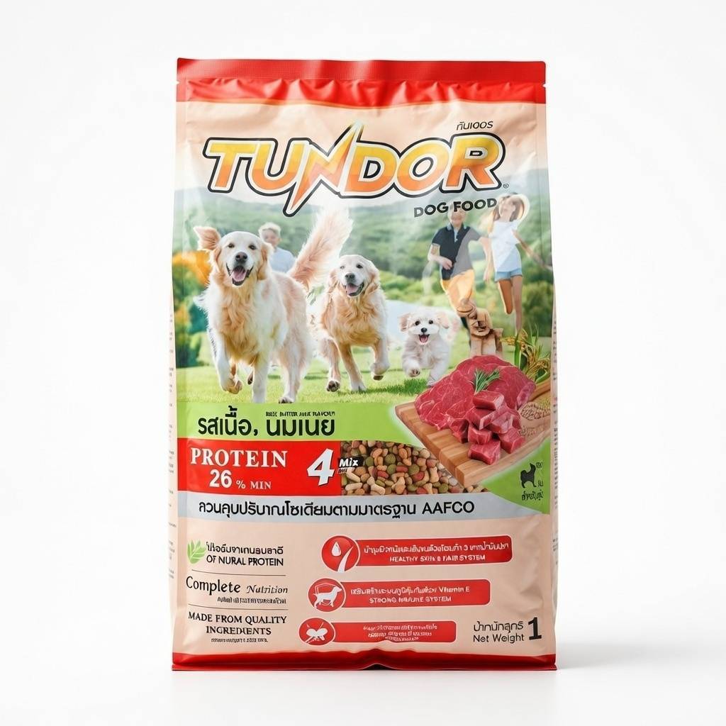 Tundor dog food 1 kg. อาหารสุนัขทันเดอร์ อาหารลูกสุนัขและสุนัขพันธุ์เล็ก 4 mix formula แพคเคจใหม่ เนื้อ นมเนย ทุกวัย