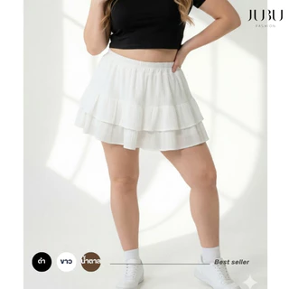 JUBUFASHION กระโปรงกางเกงผ้าทอฟฟี่ สาวอวบ เอวยางยืด เอวสูงเก็บพุง ซับในกางเกง เอว30-48นิ้ว #568