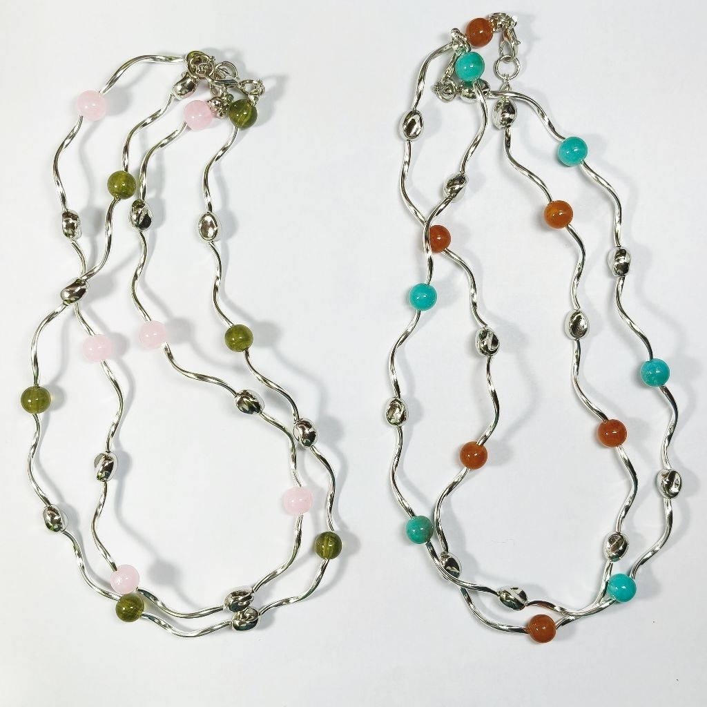 สร้อยคอลูกปัด Color Pop Curve สไตล์เกาหลี Minimal Acrylic Bead Necklace สร้อยคอแฟชั่นผู้หญิง