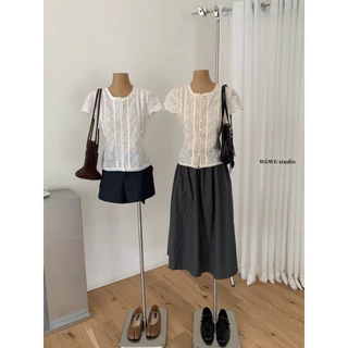 📍พร้อมส่ง📍9031 เสื้อลูกไม้แขนสั้น งานกระดุมหน้า เนื้อผ้าดี ทรงสวย TAG:WG.WE 🇰🇷