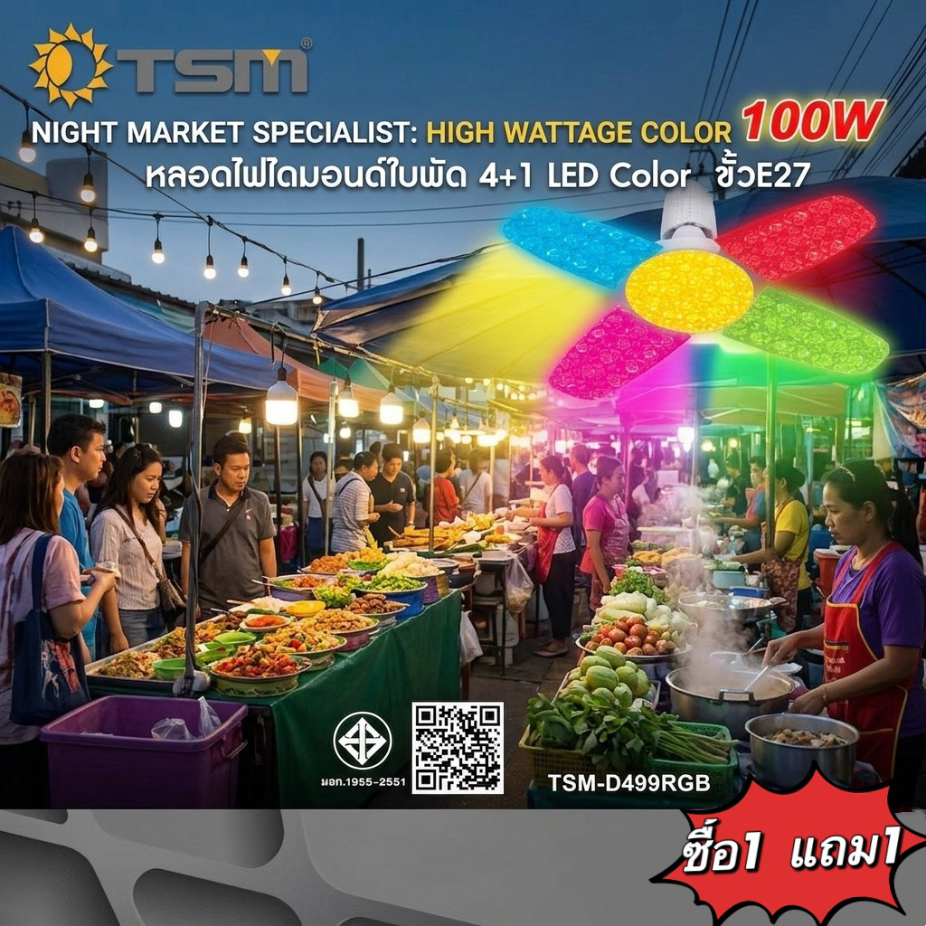 หลอดไฟไดมอนด์ แสงRGB 100W ใบพัด 4+1 LED ขั้ว E27 หลอดไฟ หลอดไฟใบพัด TSM-D499(RGB)