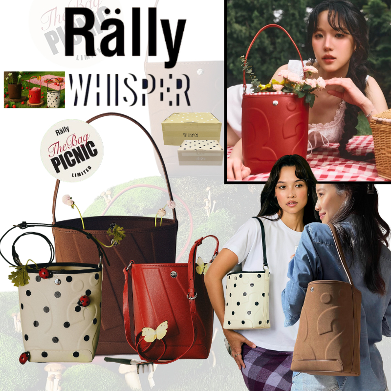💯🔥[พร้อมส่ง!!]🍓แท้ Rally The Bag whisper Picnic Limited Bucket Bag กระเป๋าหนังทรง Bucket ลายโลโก้ ลายโลโก้ กระเป๋าถือ