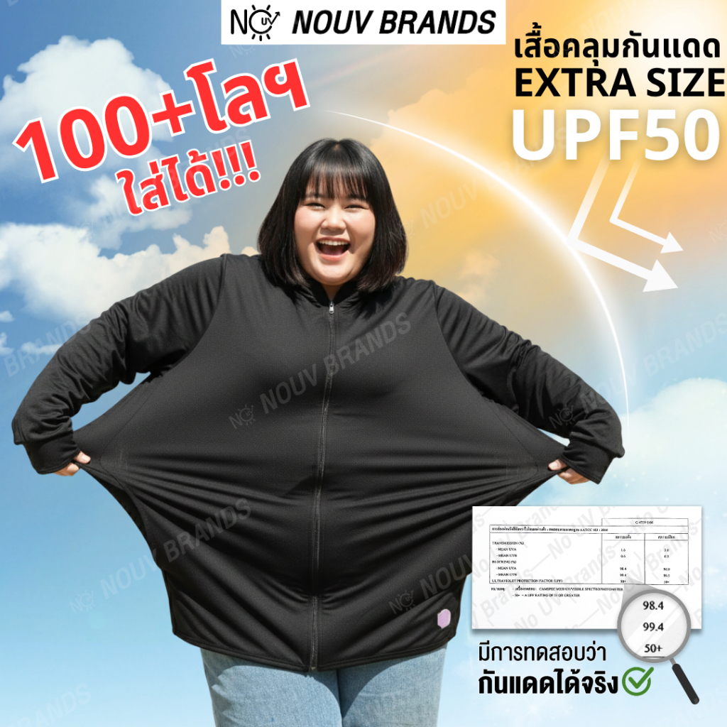 EXTRA SIZE เสื้อคลุมกันแดด พลัสไซส์ คนอ้วน อวบ สาวอวบ bigsize ใส่ได้ UPF50