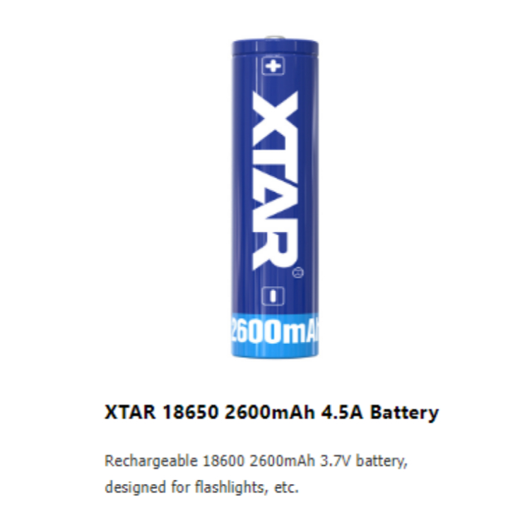 แบตเตอรี่ Lion มีวงจรปลอดภัย XTAR18650 2600 mAh KT 3.60 V  แกนเซลPanasonic แท้