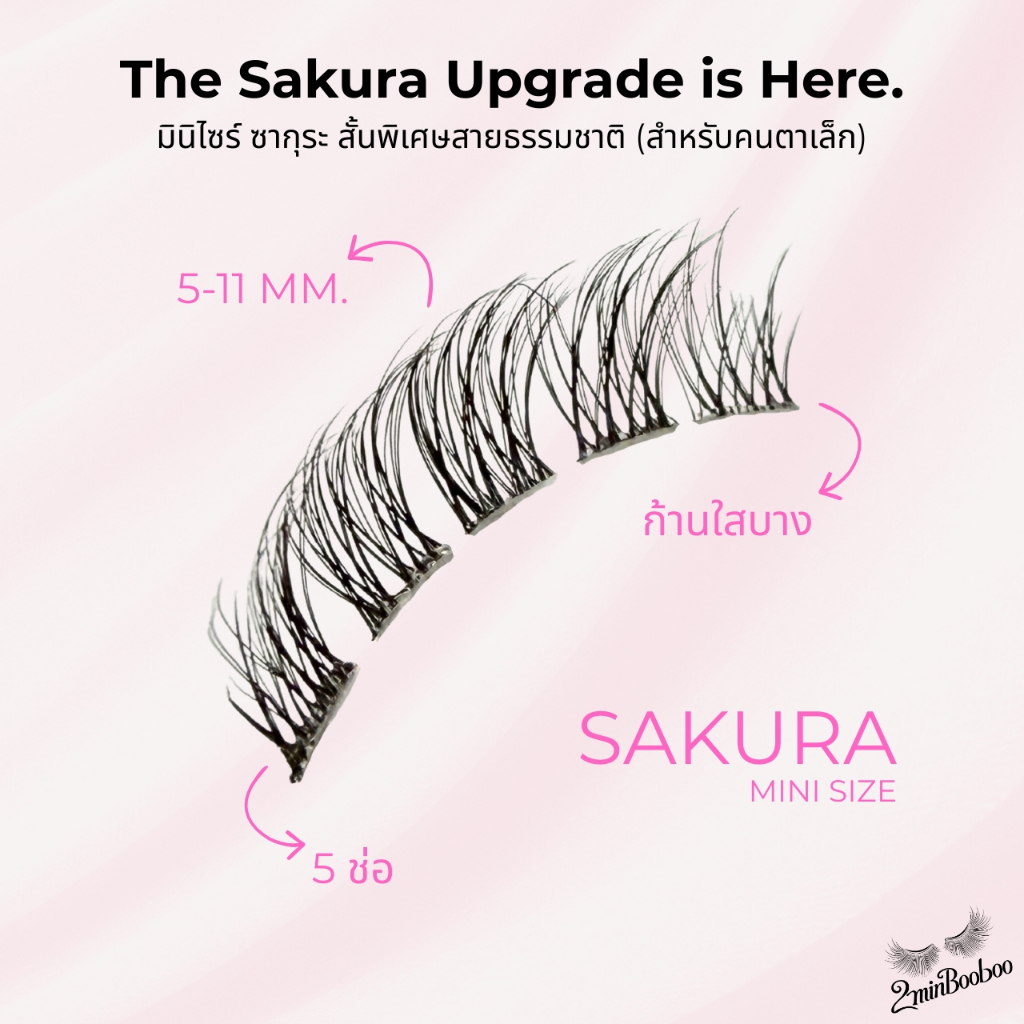 [New Version] 2minBooboo ขนตา Sakura Mini ไซส์ S ออกแบบมาเพื่อคนตาขีด/ตาเล็ก ติดแล้วตาดูโตมีมิติ สวยละมุนเป็นธรรมชาติ