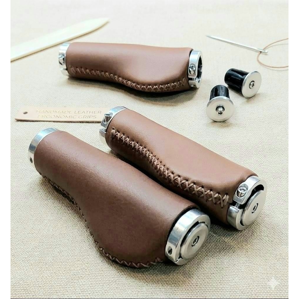 ปลอกแฮนด์จักรยานแบบพักมือหนังแท้งาน handmade วินเทจ