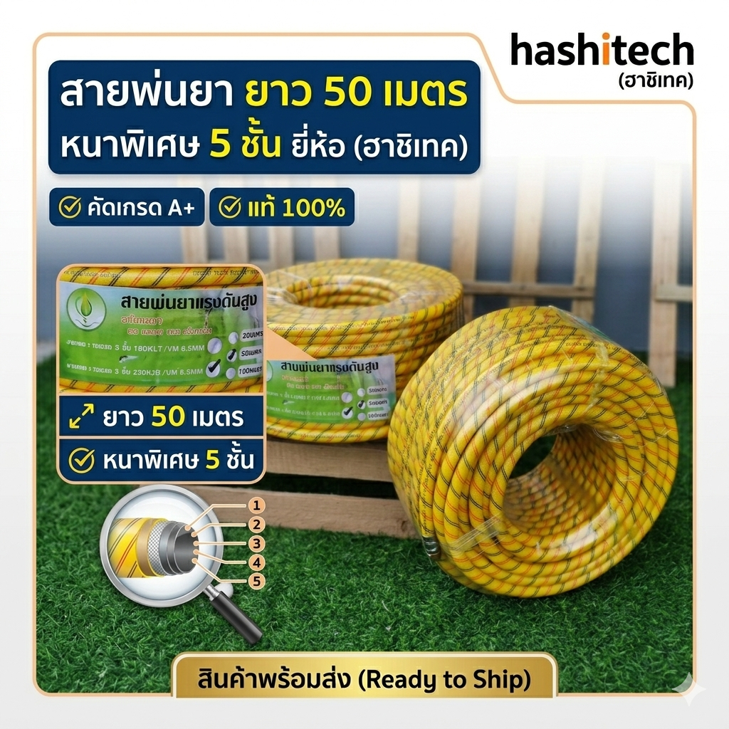 สายพ่นยา ยาว 50 เมตร หนาพิเศษ 5 ชั้น ยี่ห้อ hashitech(ฮาชิเทค)