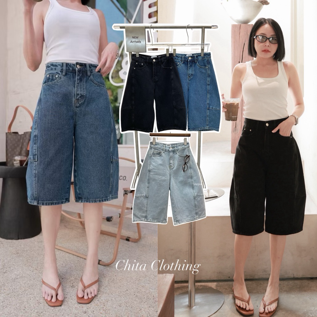 📍พร้อมส่ง📍11028 🇰🇷FSY🇰🇷Baggy Shorts Jeans กางเกงยีนส์baggy ขาสั้น3ส่วน แพทเทิร์นเป๊ะ เนื้อผ้ายีนส์พร
