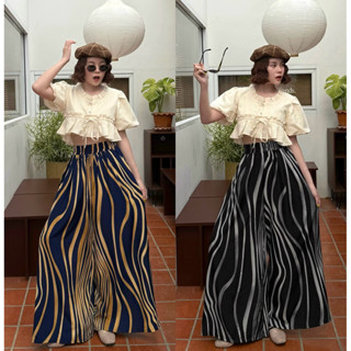 กางเกงกระโปรงลายม้าลาย เอว 24-38 ผ้าไหมญี่ปุ่นพิมพ์ลาย ใส่สบ…