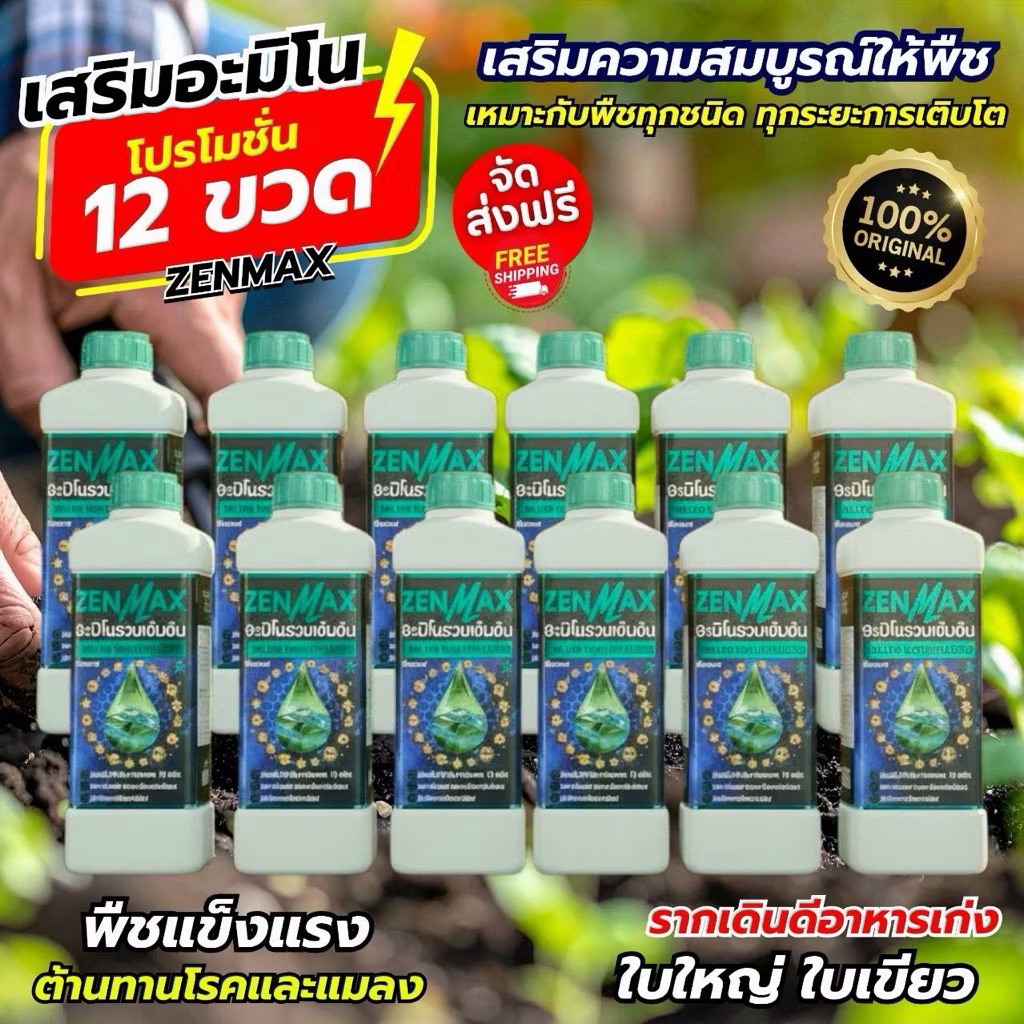 ZENMAX ยกลัง 12ขวด เสื้อ 1 ตัว ปุ๋ยอะมิโนรวมเข้มข้น เร่งโต เพิ่มผลผลิตพืชทุกชนิดผลผลิตดี