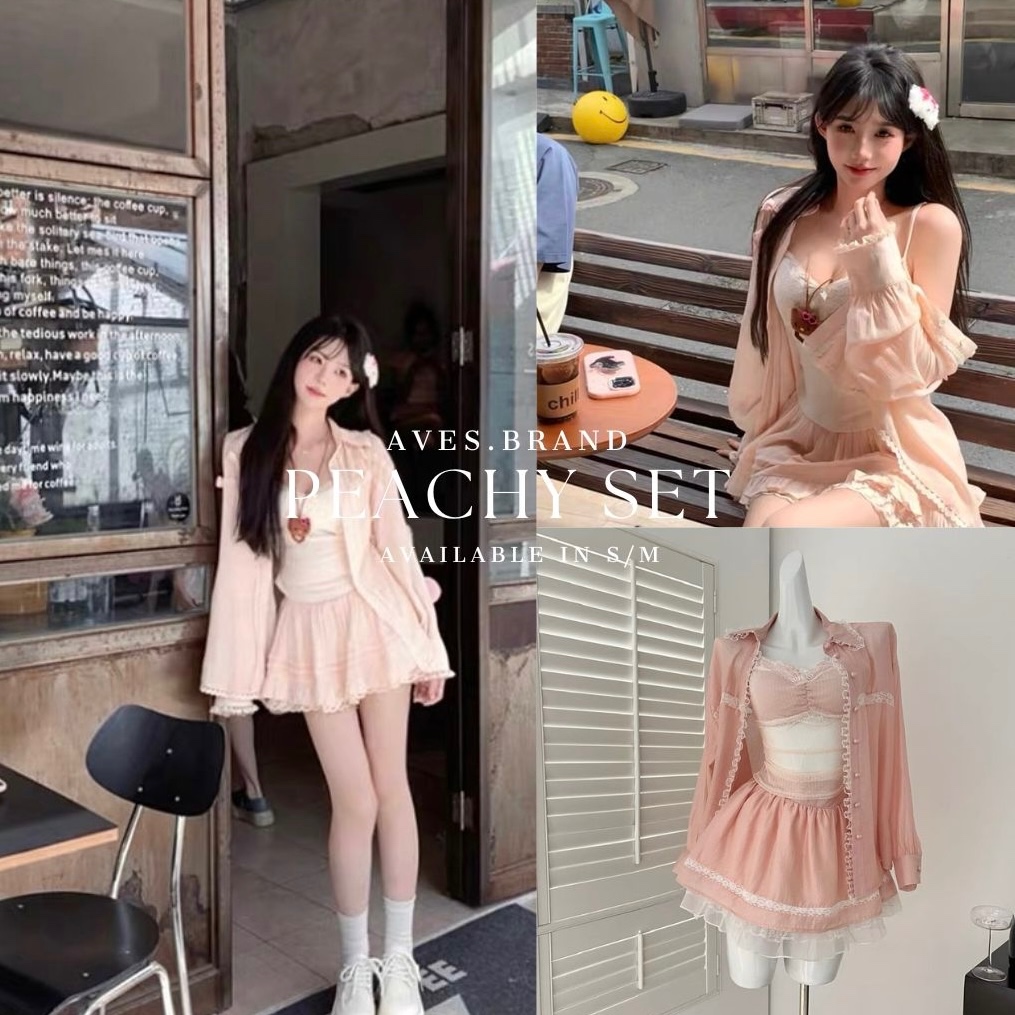 AVES.BRAND PEACHY SET ชุดเซ็ต 3 ชิ้น เชิ้ต สายเดี่ยว กระโปรง