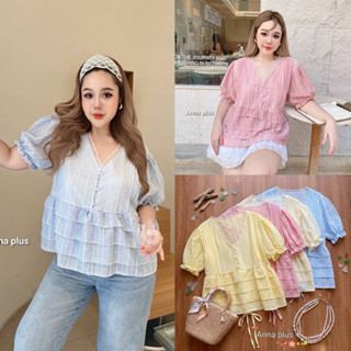 (AN) เสื้อคอวีแขนตุ๊กตา แต่งระบาย4ชั้น ผ้าโรซี่ลาย หวานๆ น่า…