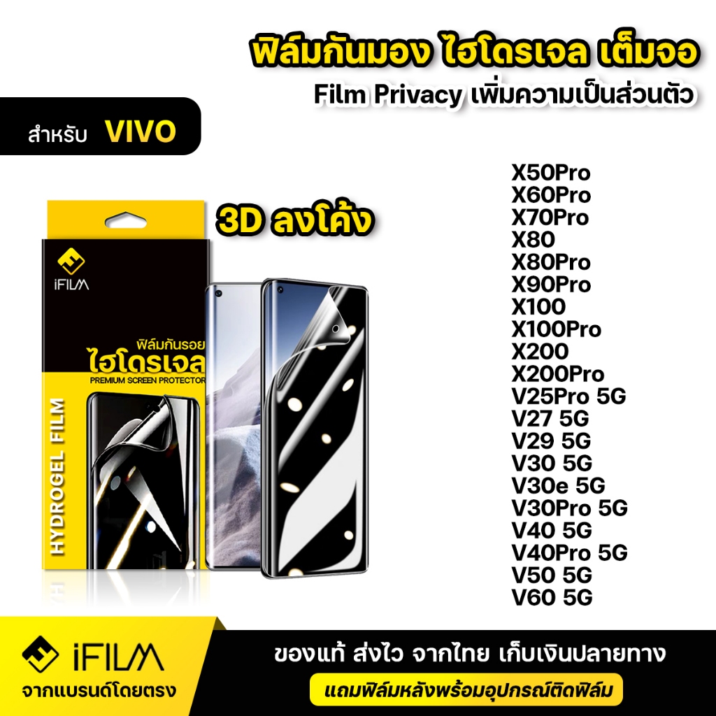 iFILM ฟิล์ม ไฮโดรเจล กันมอง For OPPO Reno 8T 10 Pro Plus 11 Reno12 Reno13 Pro X8Pro 3D ลงโค้ง กันเสือก กันเผือก Privacy