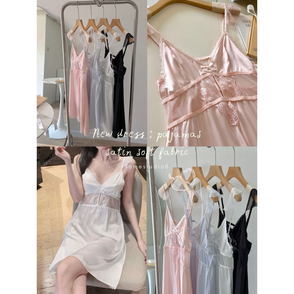 (พร้อมส่ง)✨🍸New dress ; pajamas.satin soft. fabric🪶🍃