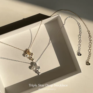 Pinch Triple Star Drop Necklace สร้อยดาวประดับมุก