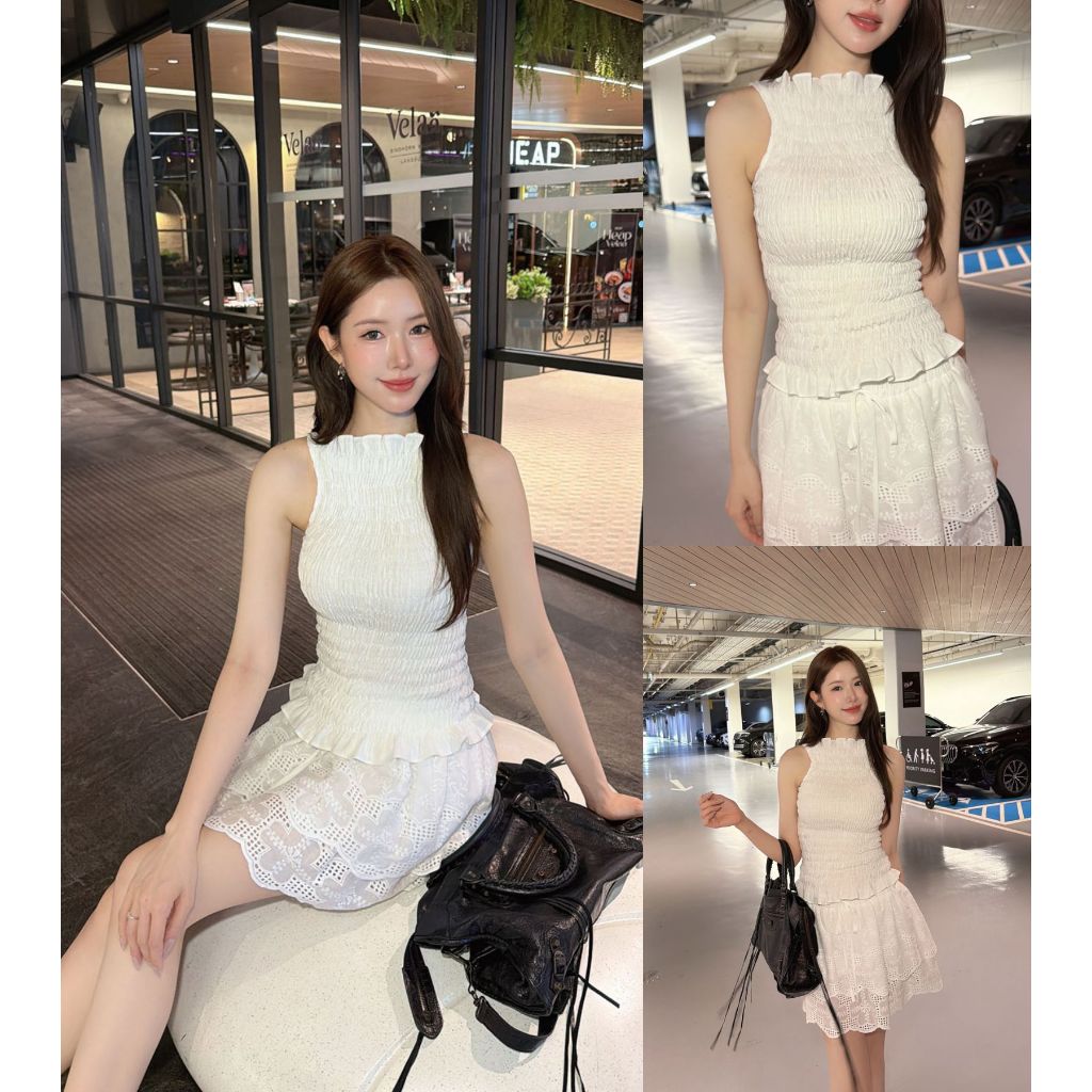 ส่งด่วน🚨 SLYQ MIMI SMOCKED LINEN TOP เสื้อแขนกุดผ้าลินินเย็บสม็อคทั้งตัว