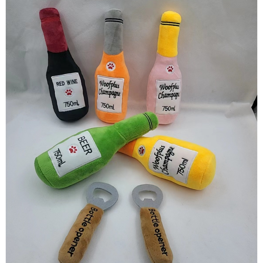PP-1824 ของเล่นผ้า ขวดไวน์ แชมเปญ เบียร์  มีเสียงปี๊ปๆ น้องหมาเล่นเพลิน พร้อมส่ง 🥂🐶💖
