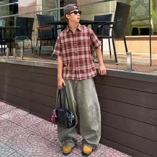 Karants เสื้อเชิ้ตผ้าสักหลาด Cropped Boxy ตกแต่งด้วยขอบโลหะเรียบ สำหรับผู้ชายและผู้หญิง Unisex - KR268