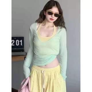 เสื้อแขนยาวคอวีสไตล์เกาหลี ป้องกันแสงแดด เป็นที่ชื่นชอบของสาวๆ ที่เซ็กซี่ น่ารัก ร่าเริง และมีชีวิตชีวา