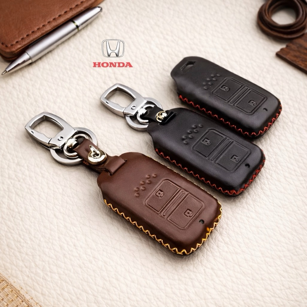 ซองหนังแท้ ใส่กุญแจรีโมทรถยนต์ HONDA HR-V,CR-V,BR-V,JAZZ,ฺBrio,Cit/RS Smart Key 2 ปุ่ม รุ่น Slim