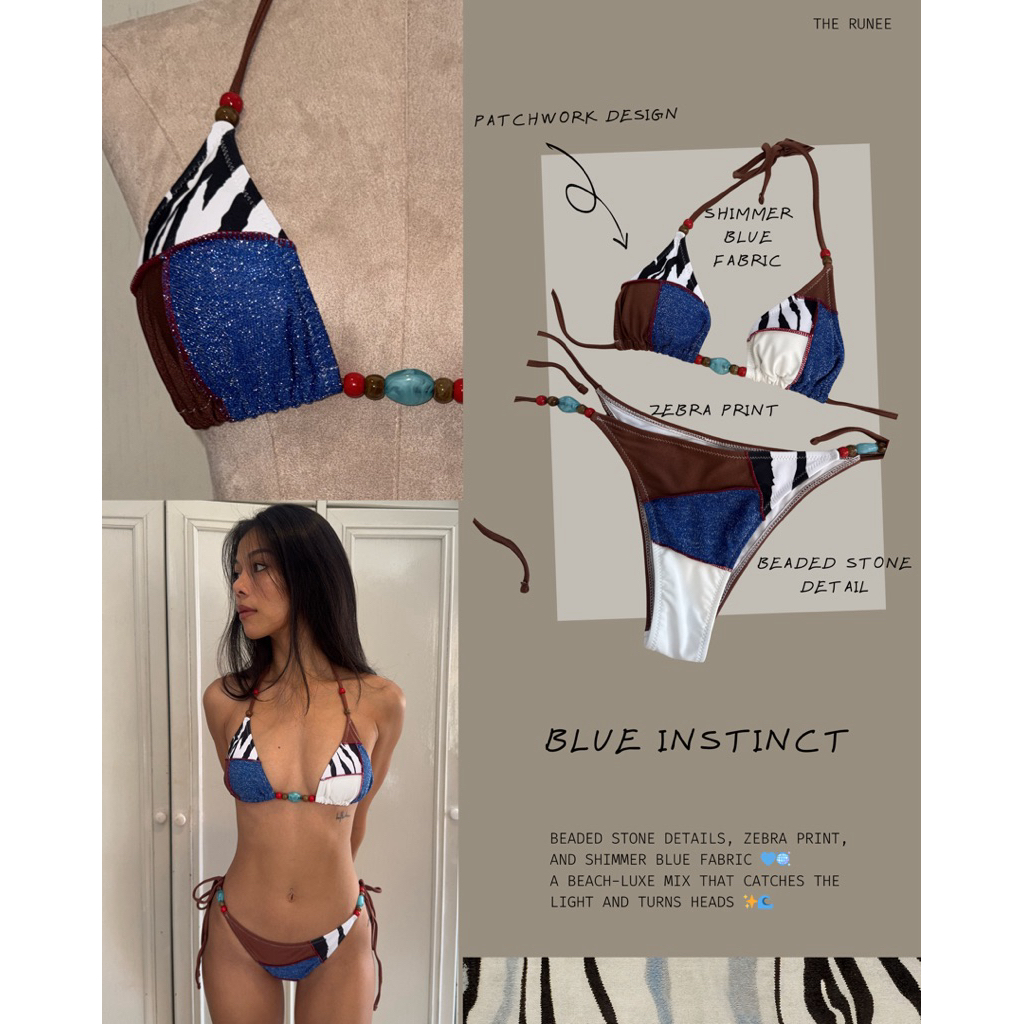 Blue Instinct 💙🌊 Bikini บิกินี่ผสมผ้าหลายเท็กซ์เจอร์ ดีเทลหิน