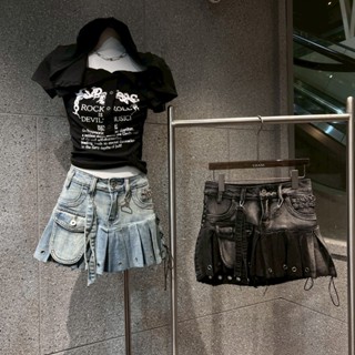 C4159 (ทักแชทเช็คสต็อกก่อนสั่ง) กระโปรงกางเกงทรงระบาย Belt M…