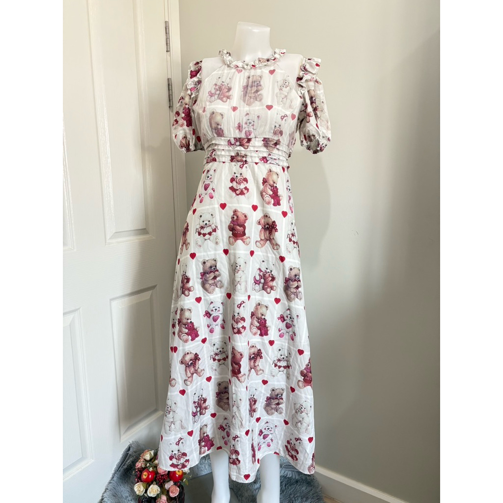 เดรสยาว เจ้าหมีน้อย เอวยืดได้ถึง32 นิ้ว รหัสD02