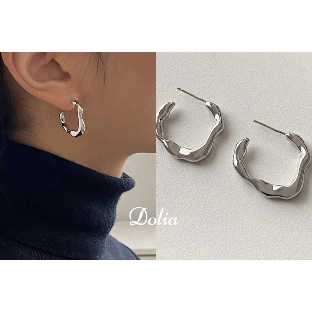 DOLIA [พร้อมส่งจากไทย] ต่างหูห่วงเงินแท้ S925 ห่วงเพชร ต่างหูสไตล์เกาหลี A44